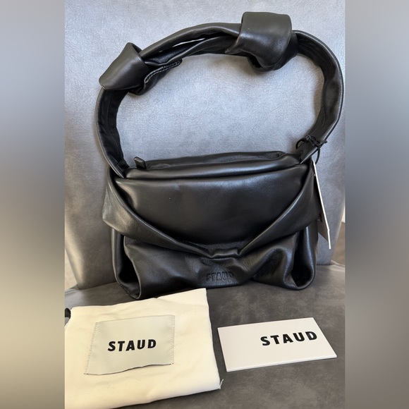 STAUD Kiss Gathered Leather Shoulder Bag Black Mini Bag NWT - Picture 10 of 11